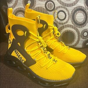 Bold Yellow High-Top Sneakers with Black Details